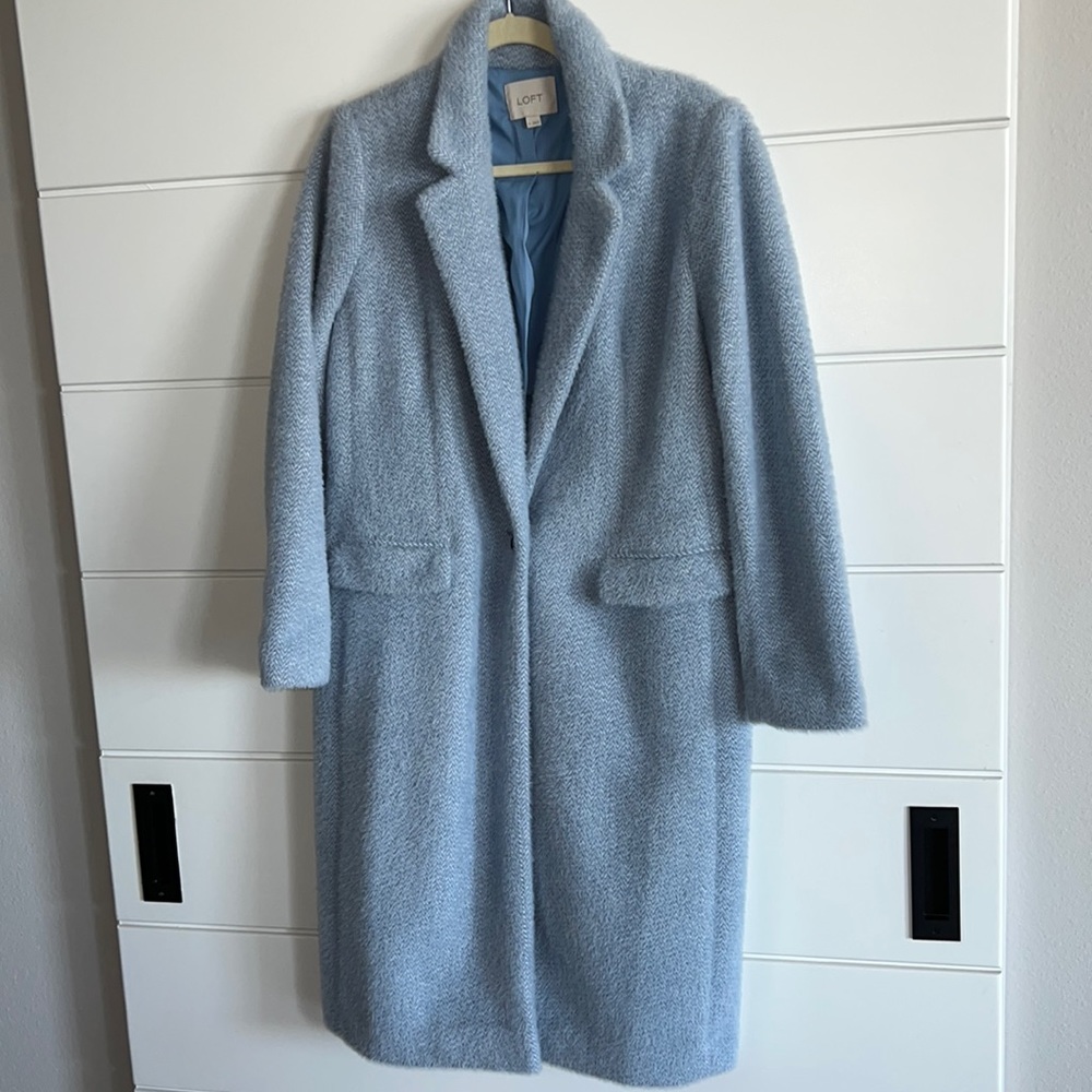 Loft blue herringbone long coat.